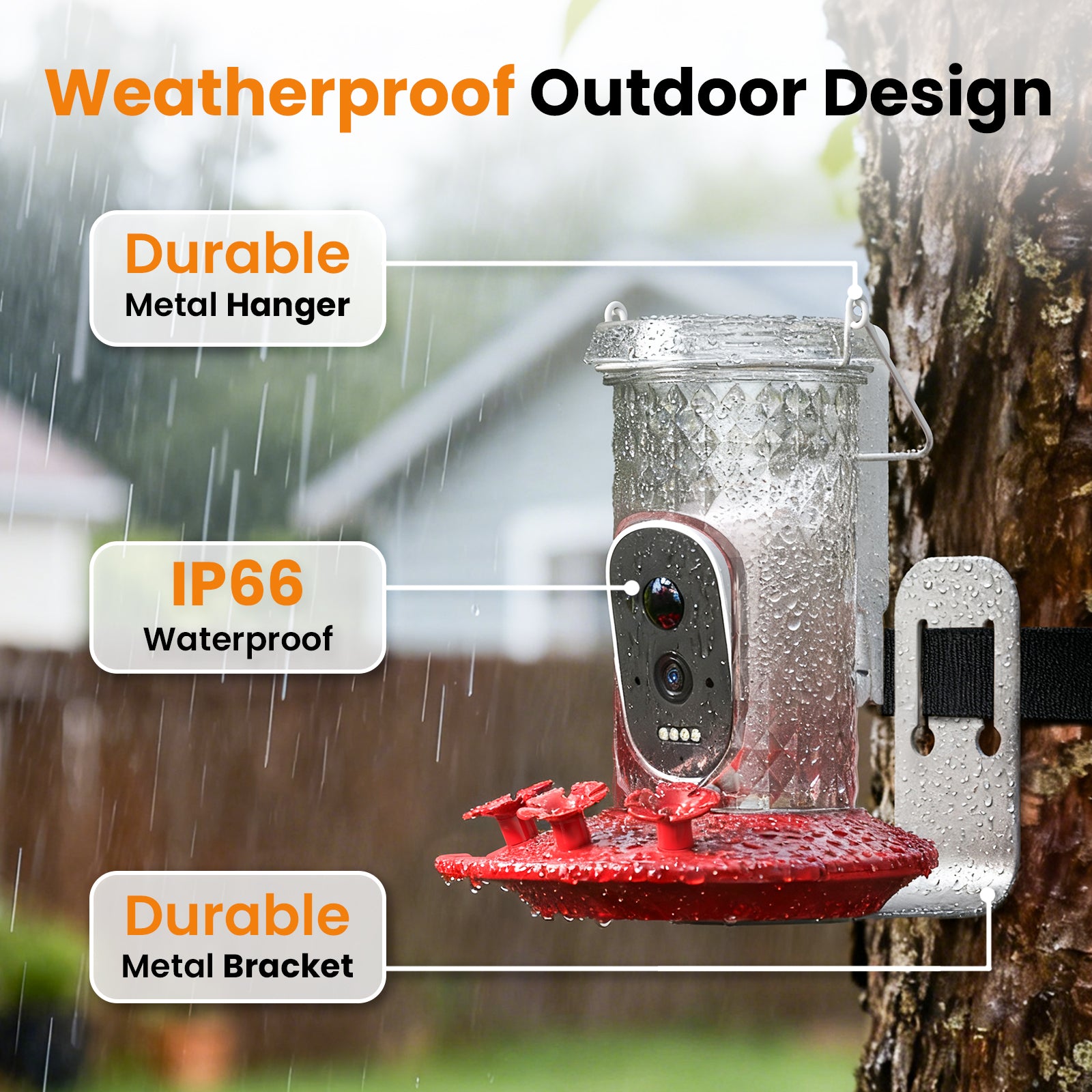 Smart Hummingbird Feeder Camera with AI Identification, 2.5K HD & Color Night Vision, Solar Powered Outdoor, IP66 Weatherproof – Garden Decor & Gift for Bird Lovers