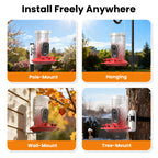 Smart Hummingbird Feeder Camera with AI Identification, 2.5K HD & Color Night Vision, Solar Powered Outdoor, IP66 Weatherproof – Garden Decor & Gift for Bird Lovers