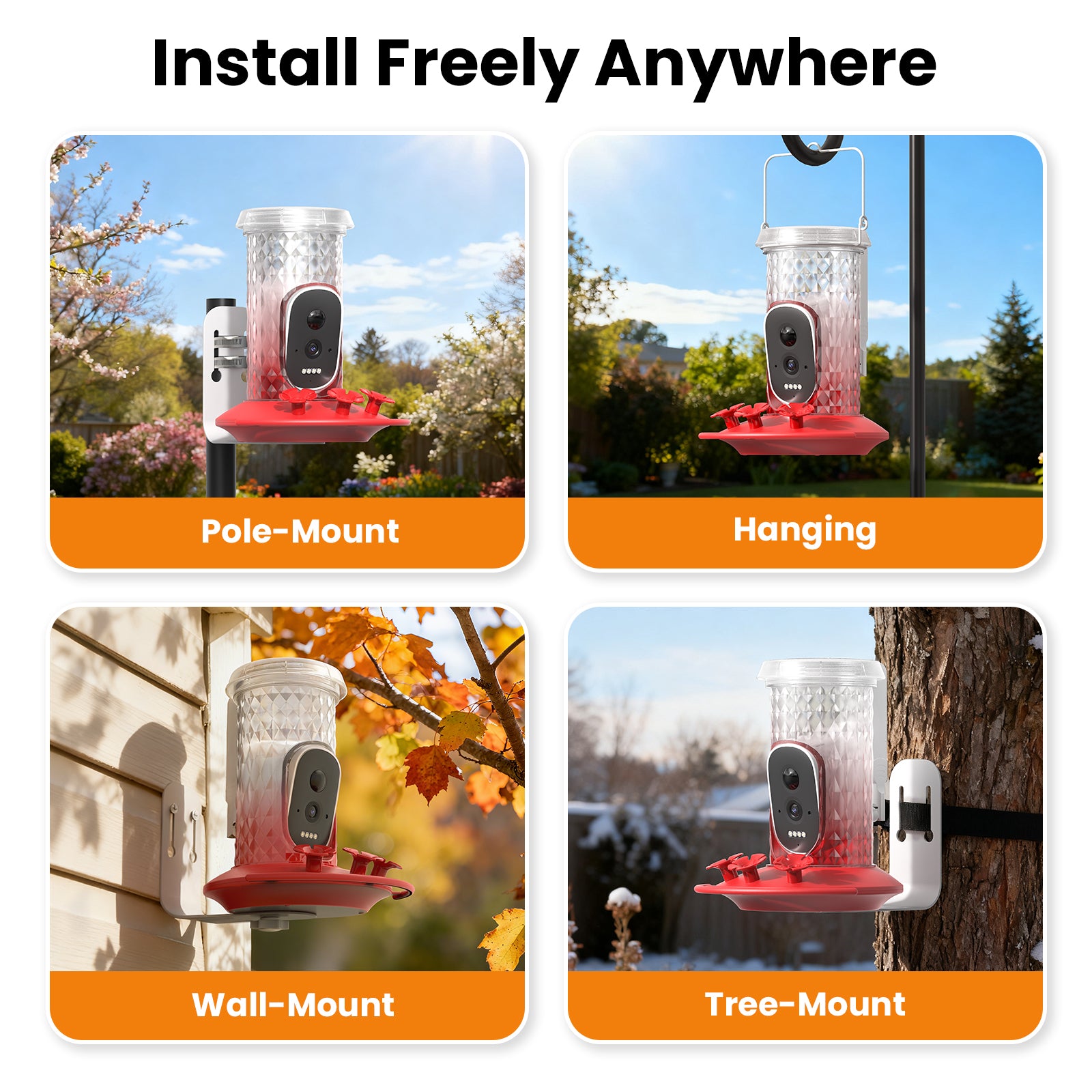 Smart Hummingbird Feeder Camera with AI Identification, 2.5K HD & Color Night Vision, Solar Powered Outdoor, IP66 Weatherproof – Garden Decor & Gift for Bird Lovers