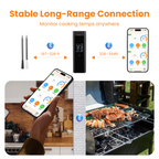 Wireless Meat Thermometer with 2 Color-Coded Probes, ±1.8℉ Accuracy, IP67 Waterproof, App Control & Real-Time Monitoring, Two-Way Alerts for Kitchen, BBQ, Grill, Oven, Smoker