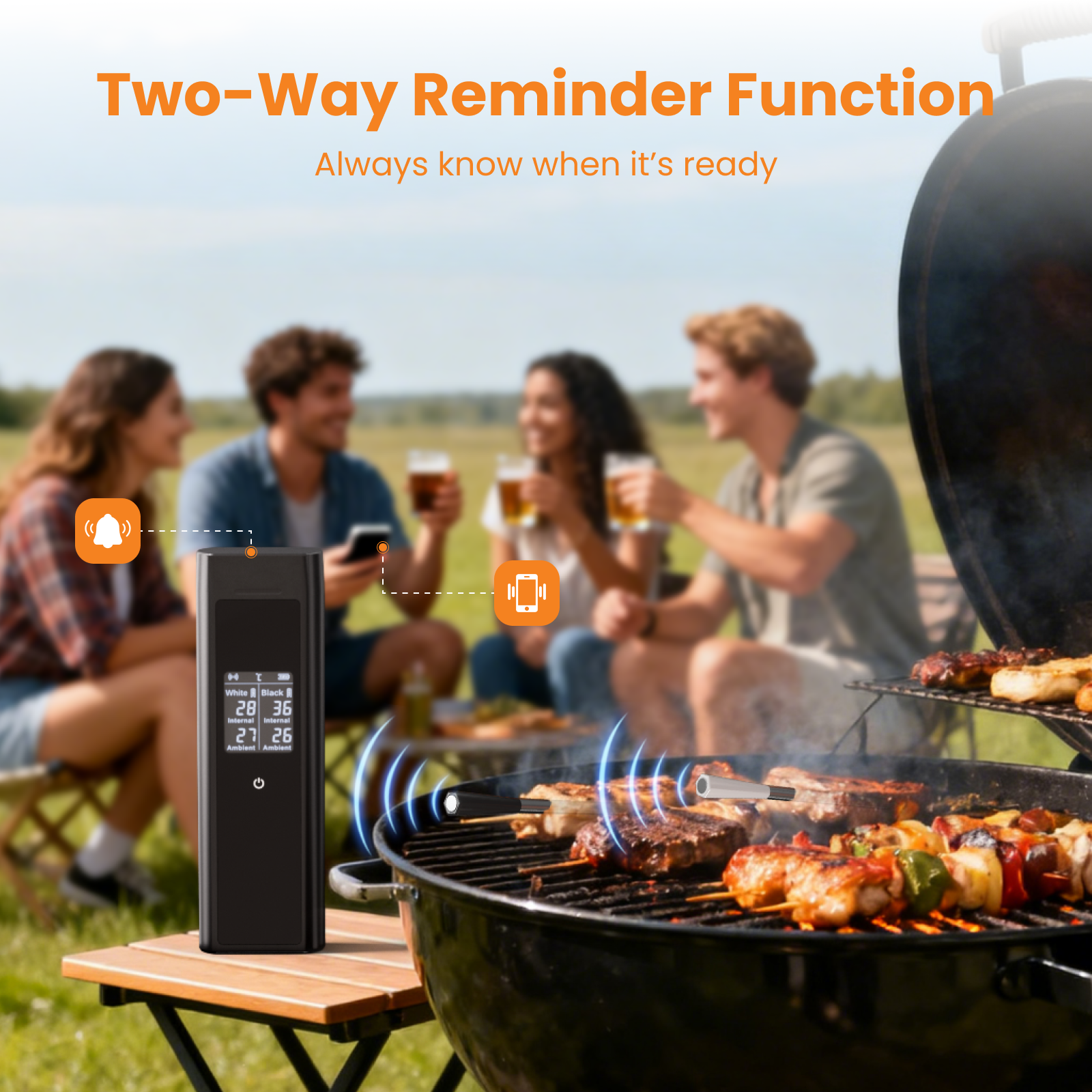Wireless Meat Thermometer with 2 Color-Coded Probes, ±1.8℉ Accuracy, IP67 Waterproof, App Control & Real-Time Monitoring, Two-Way Alerts for Kitchen, BBQ, Grill, Oven, Smoker