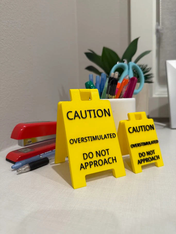 😎Overstimulated Desk Sign Caution, Funny Office Desk Cubicle