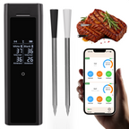 Wireless Meat Thermometer with 2 Color-Coded Probes, ±1.8℉ Accuracy, IP67 Waterproof, App Control & Real-Time Monitoring, Two-Way Alerts for Kitchen, BBQ, Grill, Oven, Smoker