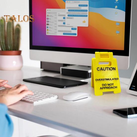 😎Overstimulated Desk Sign Caution, Funny Office Desk Cubicle