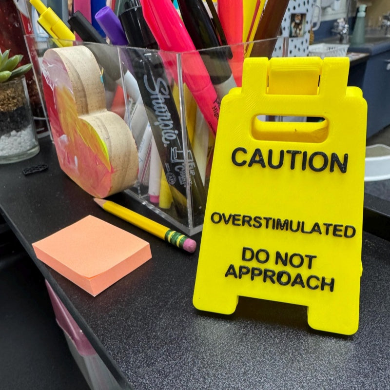 😎Overstimulated Desk Sign Caution, Funny Office Desk Cubicle